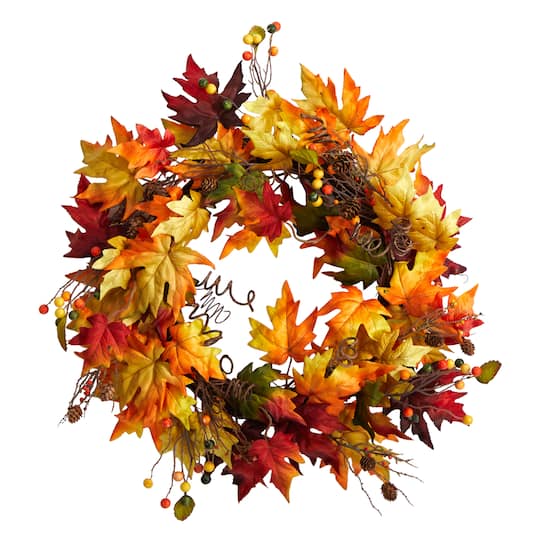 24&#x22; Autumn Maple Leaf &#x26; Berries Fall Wreath